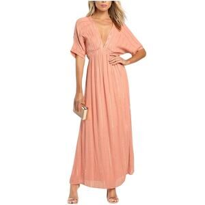 Lulus Goddess Vibes Rusty Rose Gold Striped Dolman Sleeve Maxi Dress L NEW